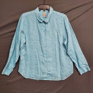 Chicos 100% LINEN Blue Blouse Shirt Top Size 2 (US 12-14)